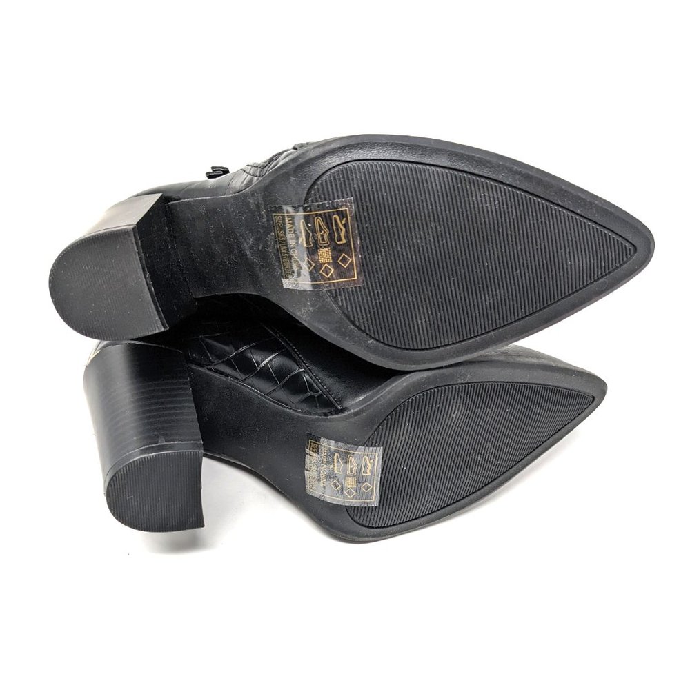 Qupid Black Leather Block Heel Pointed Toe Ankle … - image 7